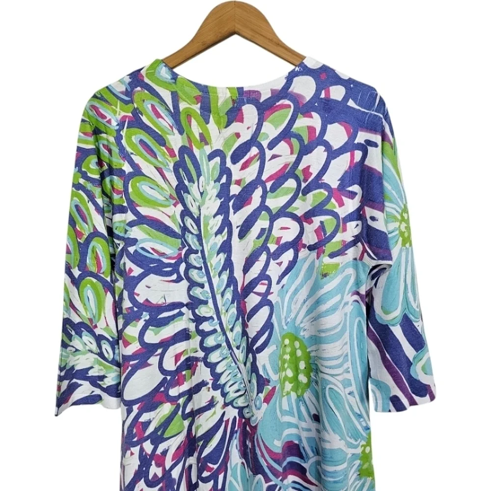 Atelier 5 By Gozde Yilmaz Colorful Floral Shift Dress Sz Large Blue Unique Basic